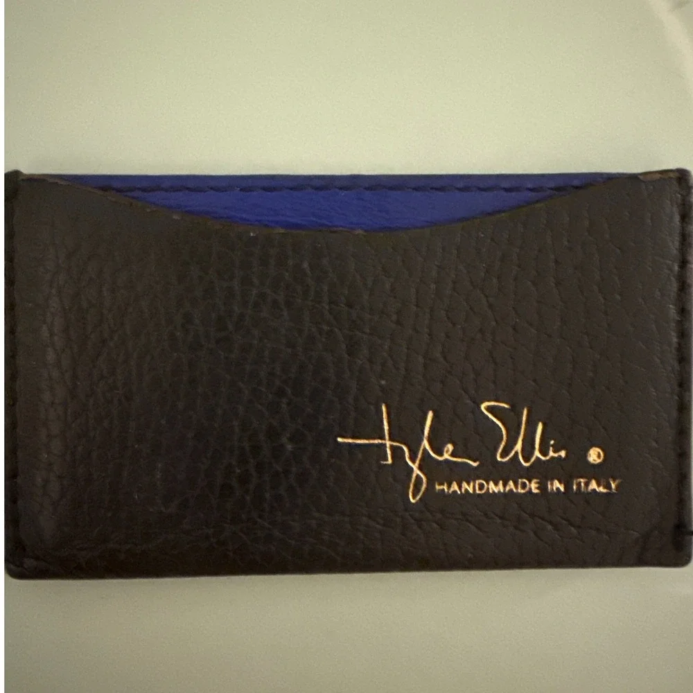 Tyler Ellis Wynn Credit Card Holder Black Raven Pebbled Leather Handmade Italy